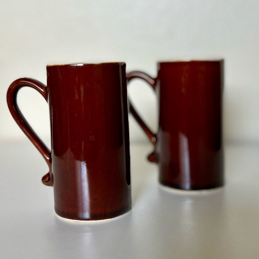 Vintage espresso shot mug brown glaze pottery retro demitasse cup